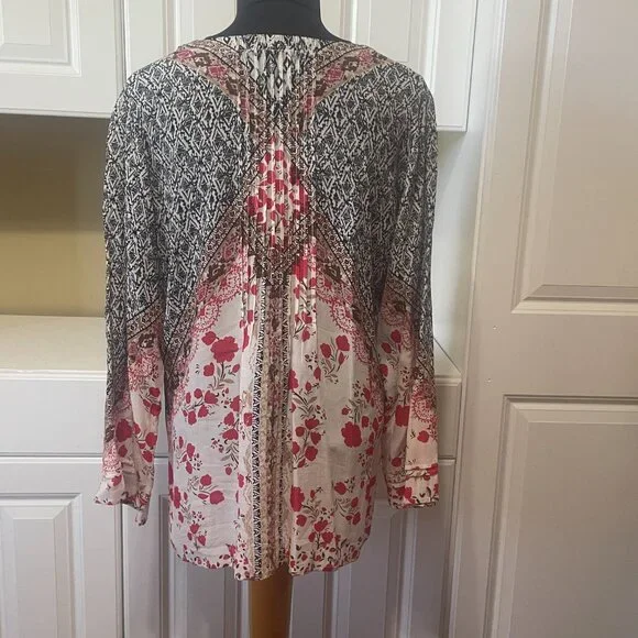 Kyla Seo Anthropologie Womens Colorful Oversized Tunic Boho Pintuck Blouse S - Picture 3 of 12